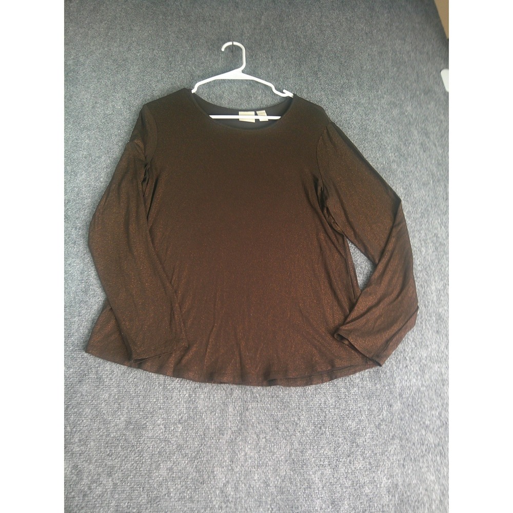 Chicos Women's Brown Metallic Shimmer Long Sleeve Top Size 1 Medium (10-12)